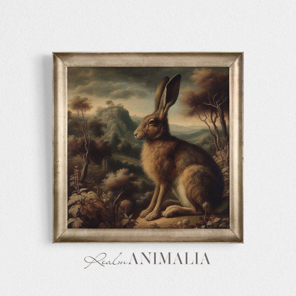 Autumn Rabbit Vintage Painting Square Antique Rabbit Wall Art Moody Fall Scenery Print Hare Fine Art Hr005 - Image 2