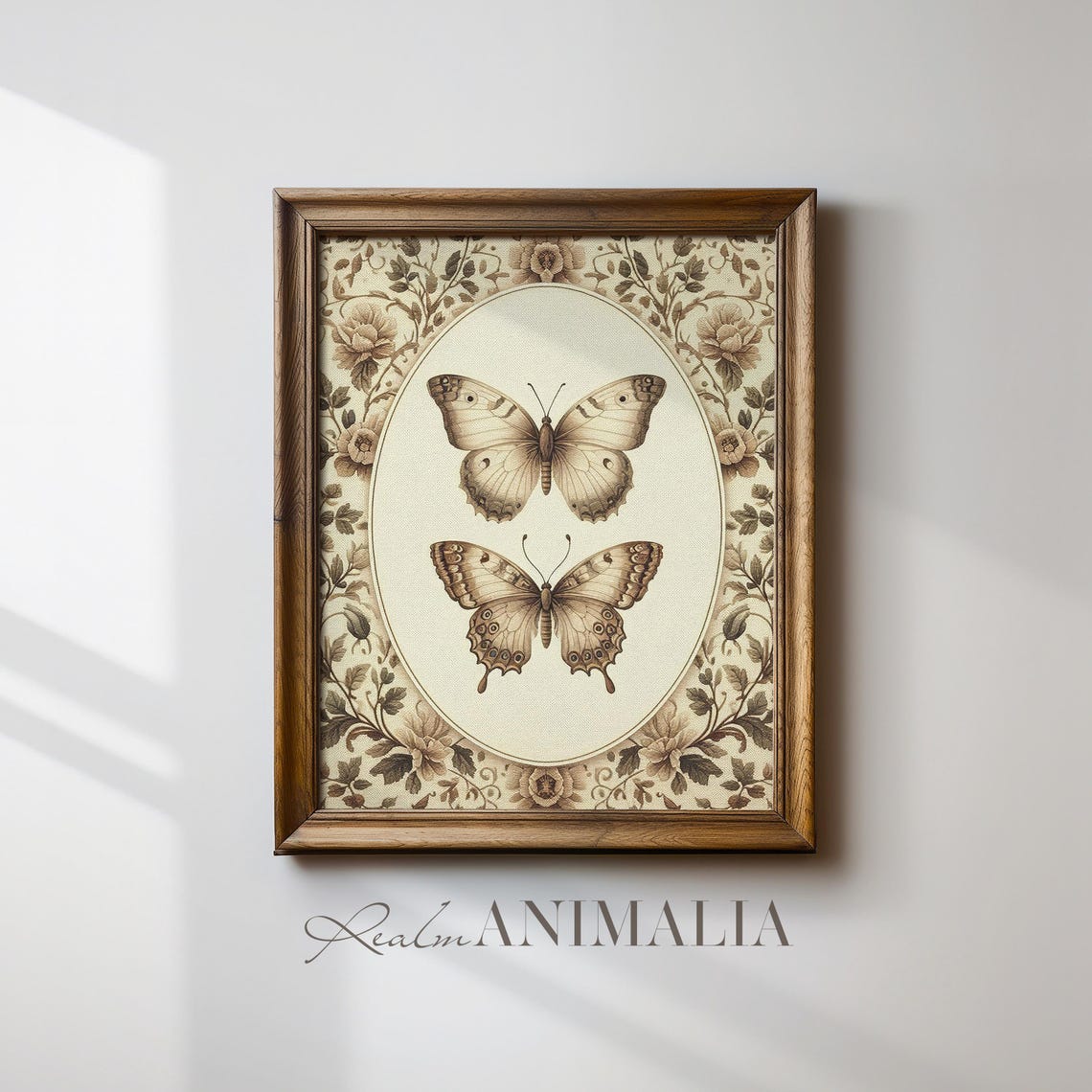 Two Vintage Butterflies Oval Medallion Neutral Tapestry Poster - Image 4