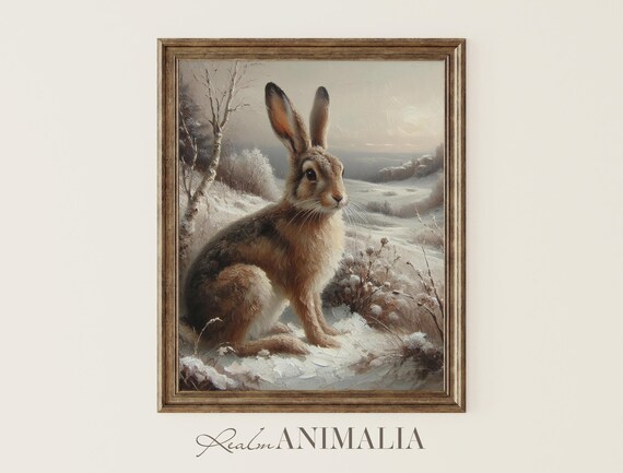 Brown Hare In Snowy Winter Landscape Misty Woodland Wildlife Poster