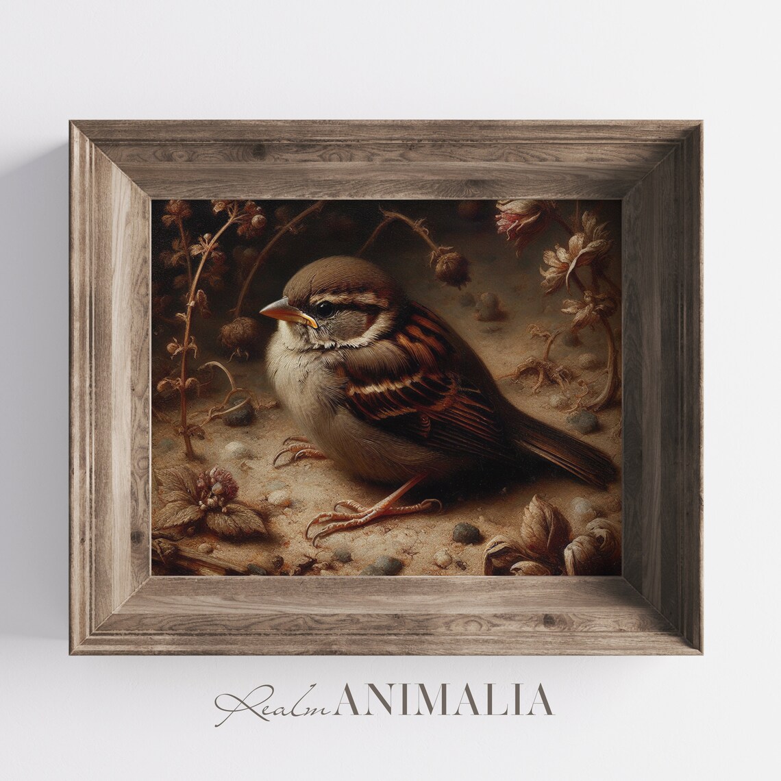 Sparrow Portrait Painting, Vintage Neutral Art Print - Image 2
