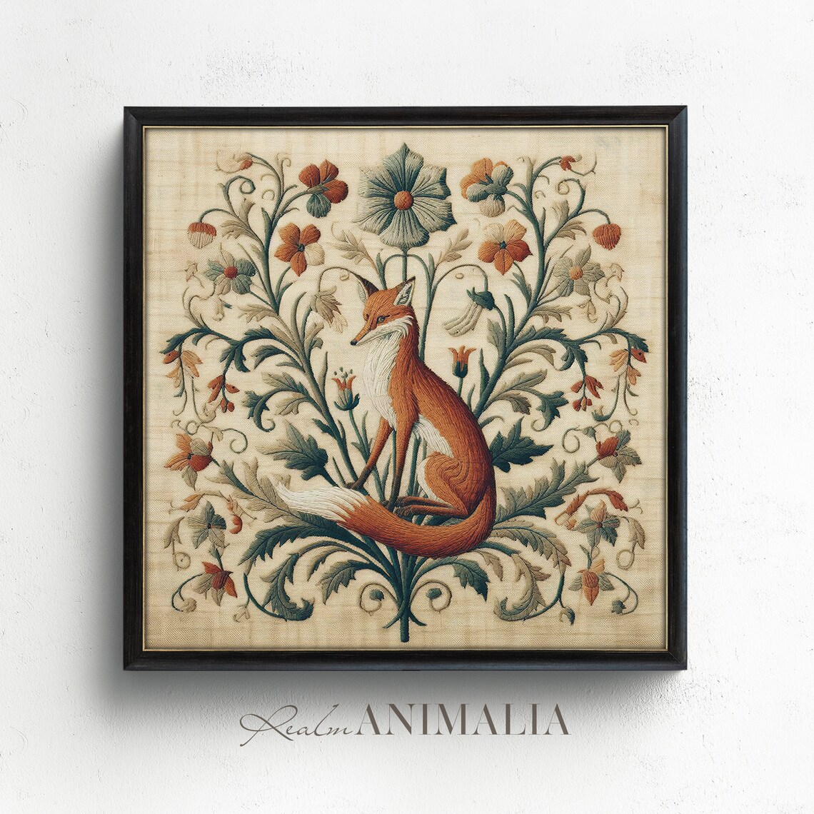 Botanical Fox Vintage Embroidery Art Print - Image 2