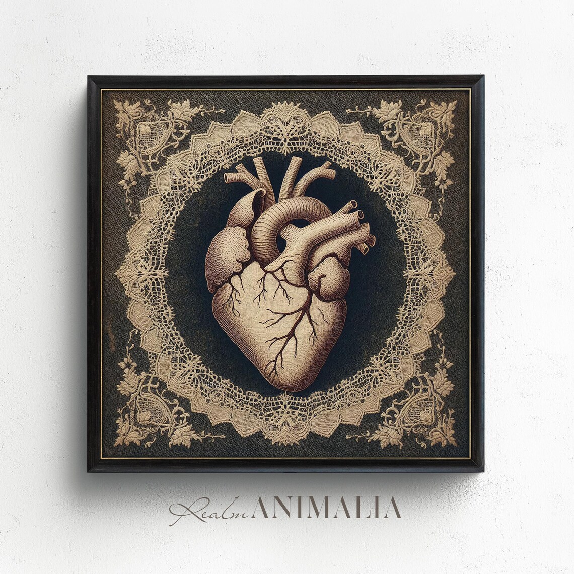 Anatomical Human Heart Vintage Textile Art Print - Image 3