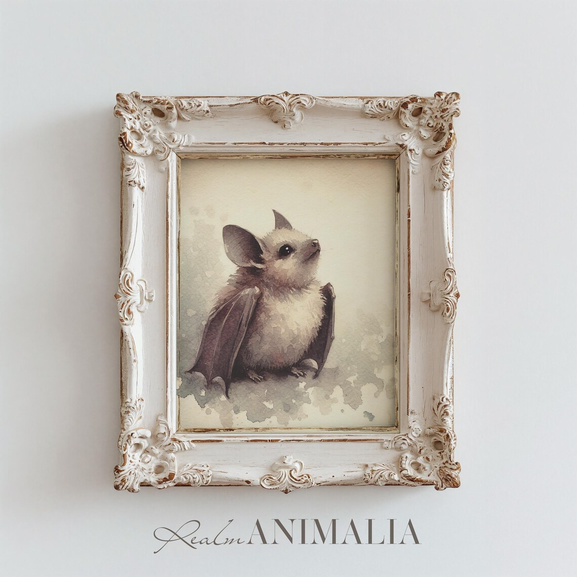 Cute Baby Bat Watercolor Painting Fluffy Bat Nursery Art Print Poster - Image 3