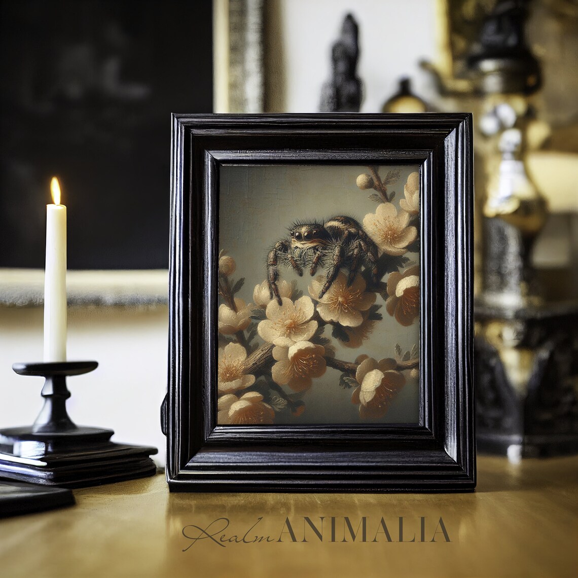 Jumping Spider Floral Portrait, Vintage Art Print - Image 2
