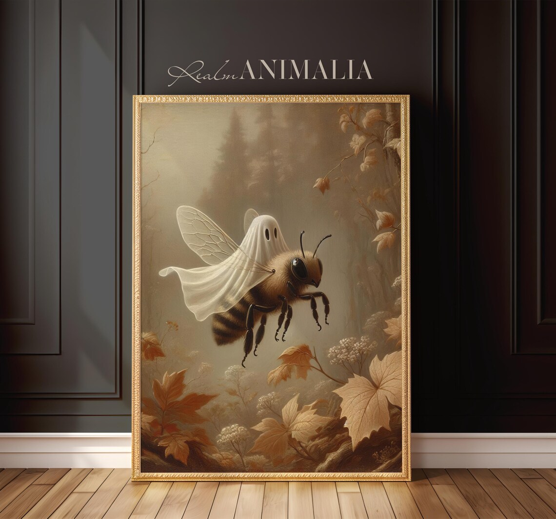 Little Ghost Riding on Honey Bee Art Print - Image 3