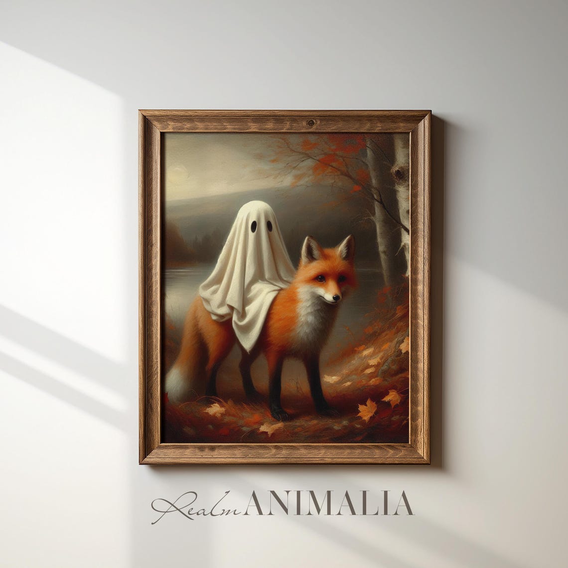 Little Ghost Riding On Fox Art Print Cute Whimsical Halloween Ghost Painting Fall Wall Art Cottagecore Autumn Home Decor Gh117 - Image 2
