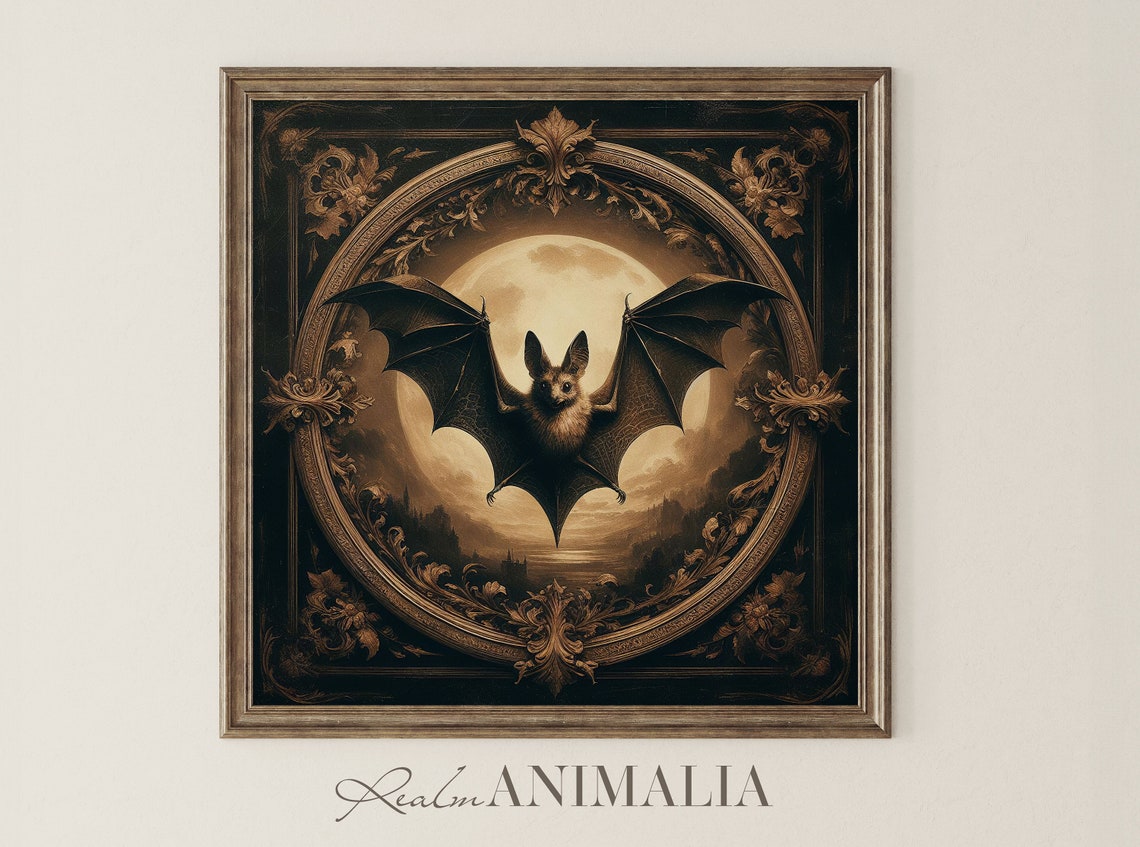 Dark Bat Before Full Moon Ornate Gold Frame Gothic Animal Art Print - Image 4