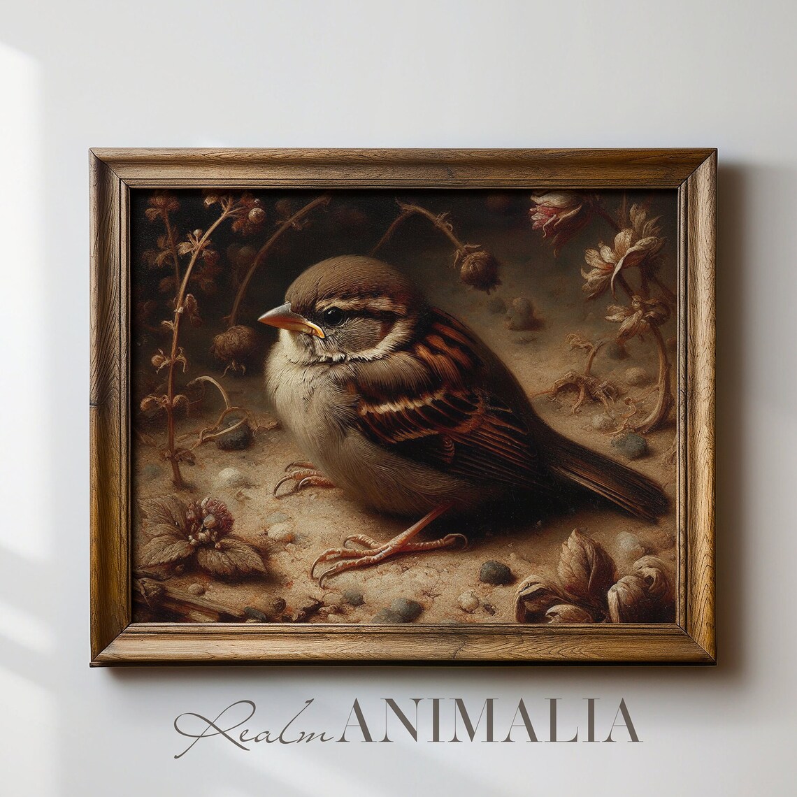 Sparrow Portrait Painting, Vintage Neutral Art Print - Image 4
