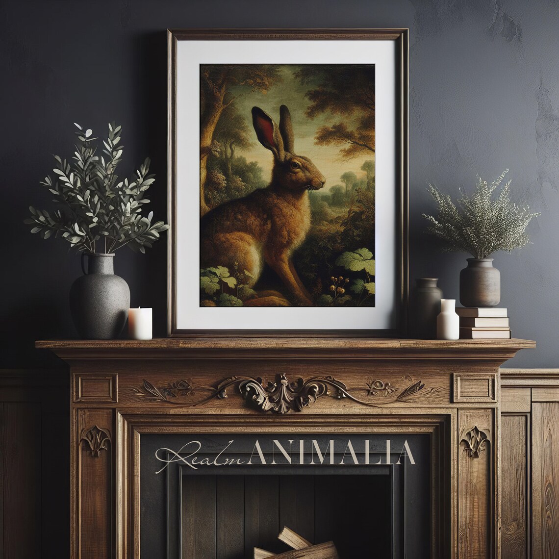 Autumn Rabbit Vintage Painting, Moody Fall Scenery Art Print - Image 3