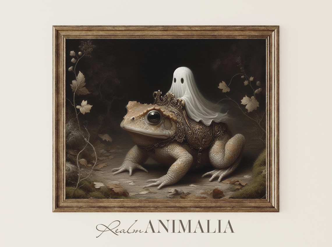 Little Ghost Riding Toad Ornate Saddle Dark Forest Halloween Wall Art Poster