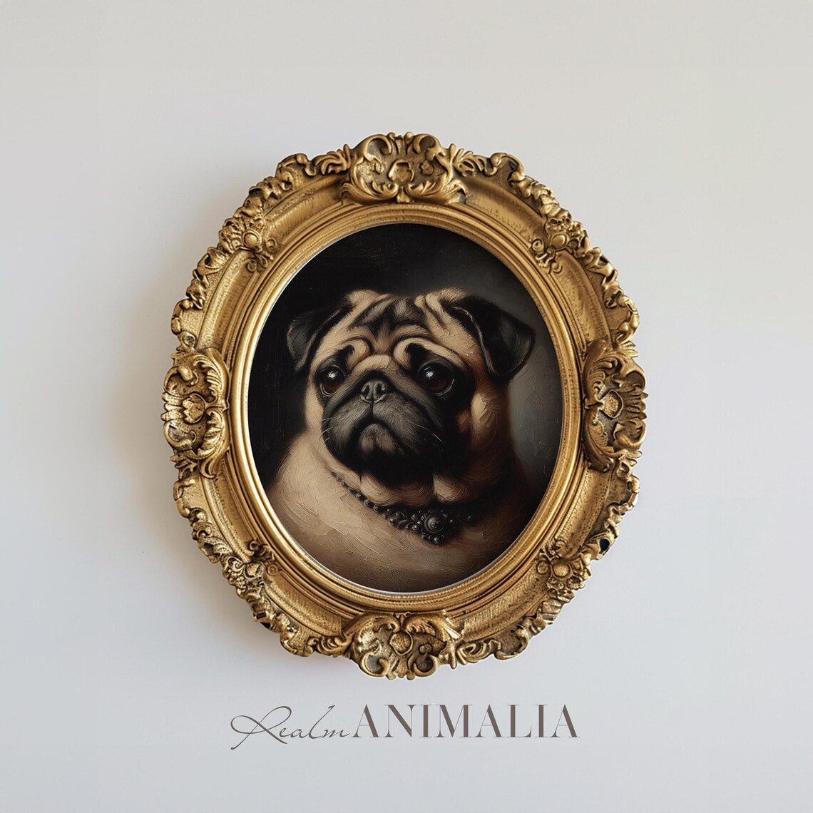 Pug Portrait Painting, Vintage Style Pet Art Print - Image 3
