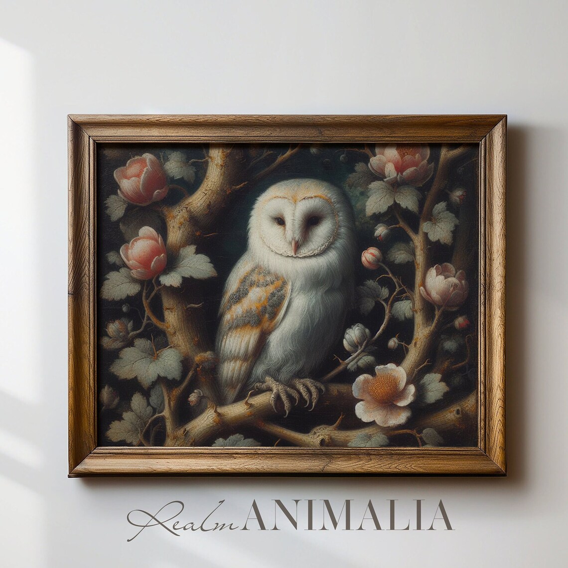 Vintage Moody Owl Painting, Cottagecore Botanical Art Print - Image 4