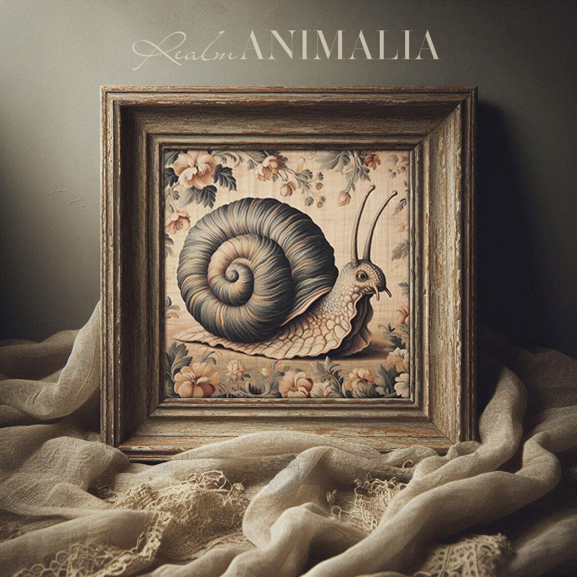 Vintage Snail Illustration Antique Botanical Tapestry Poster - Image 3