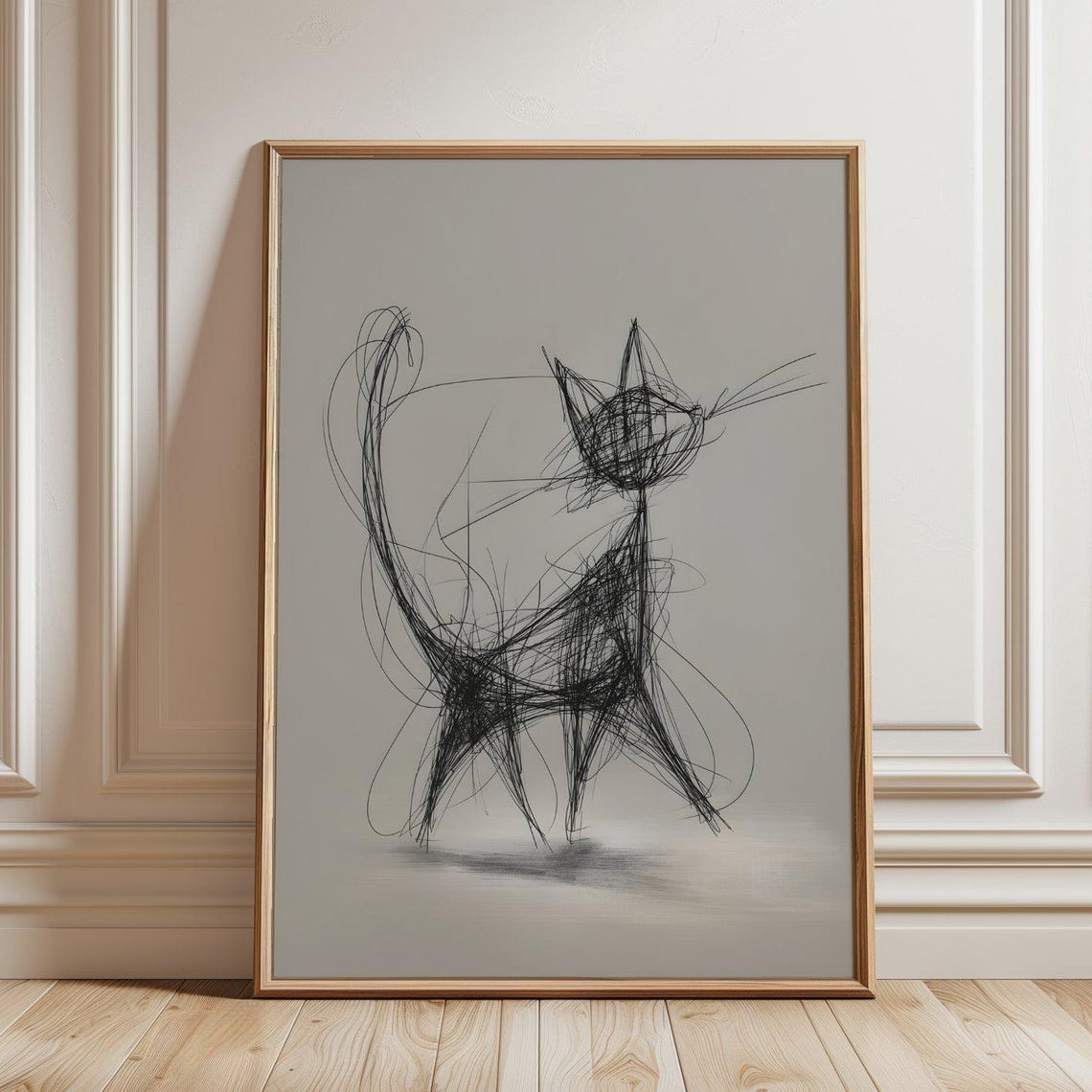 Wild Ink Scribble Cat Expressive Abstract Feline Line Art Poster