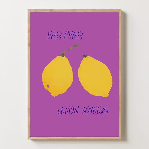 Easy Peasy Lemon Squeezy Print Wall Art Colorful Fruit Citrus Modern Home Decor Gifts
