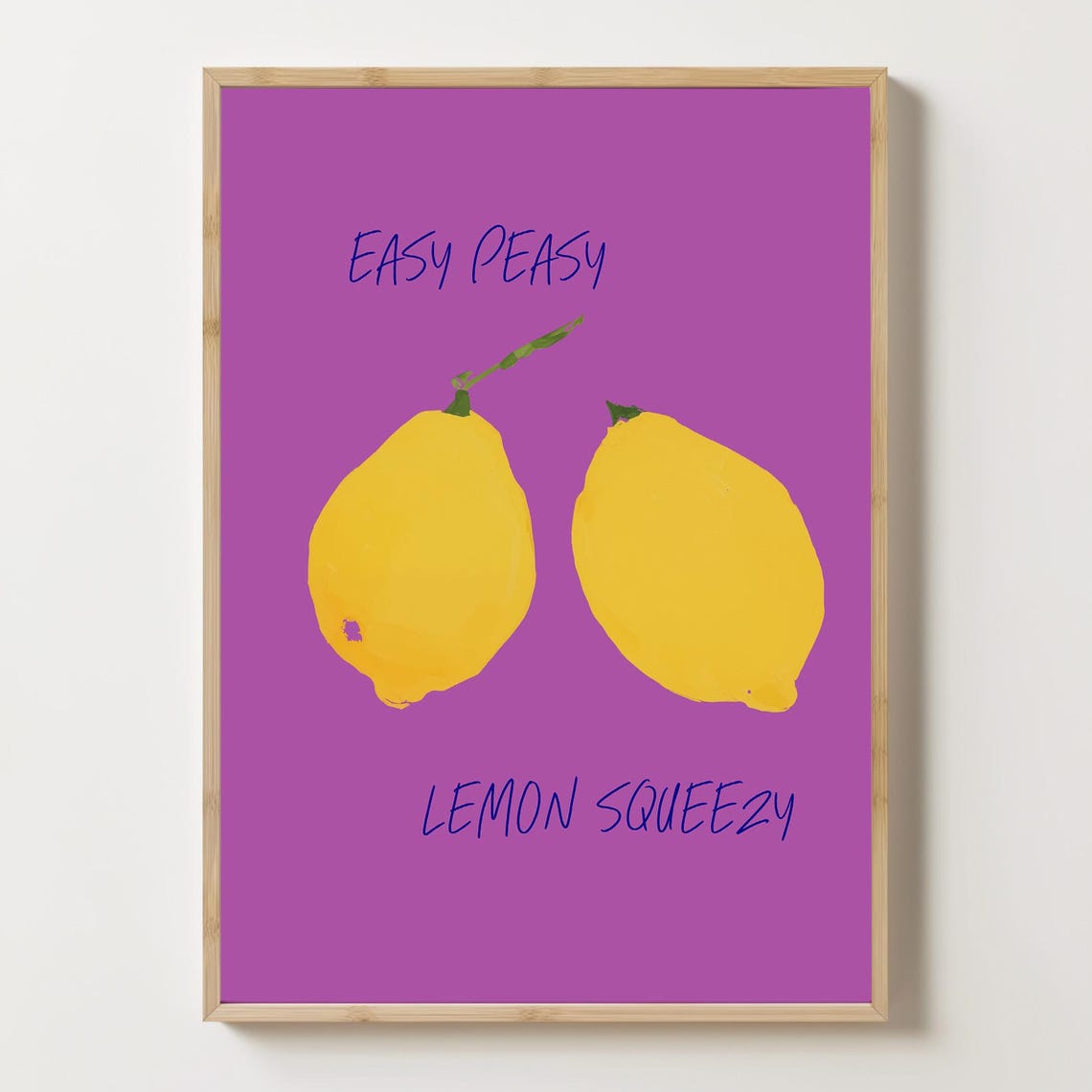 Easy Peasy Lemon Squeezy Citrus Art Two Lemons Purple Kitchen Poster