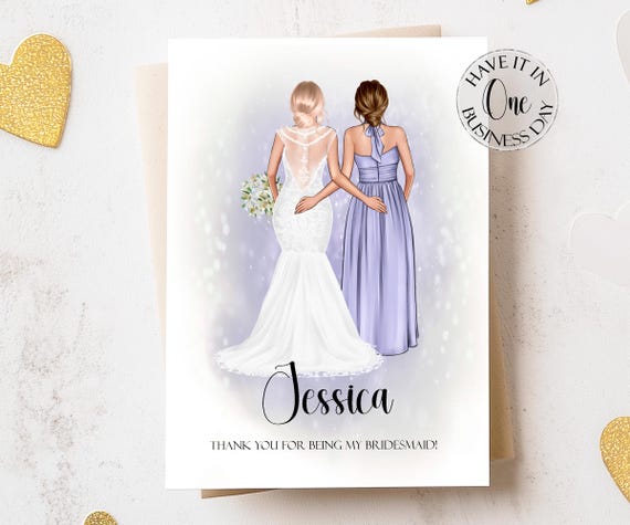 Bridesmaid Wedding Thank You Card Bridesmaid Thank You Cards Personalized Bridesmaid Card Bridesmaid Gift Day Of Wedding Card