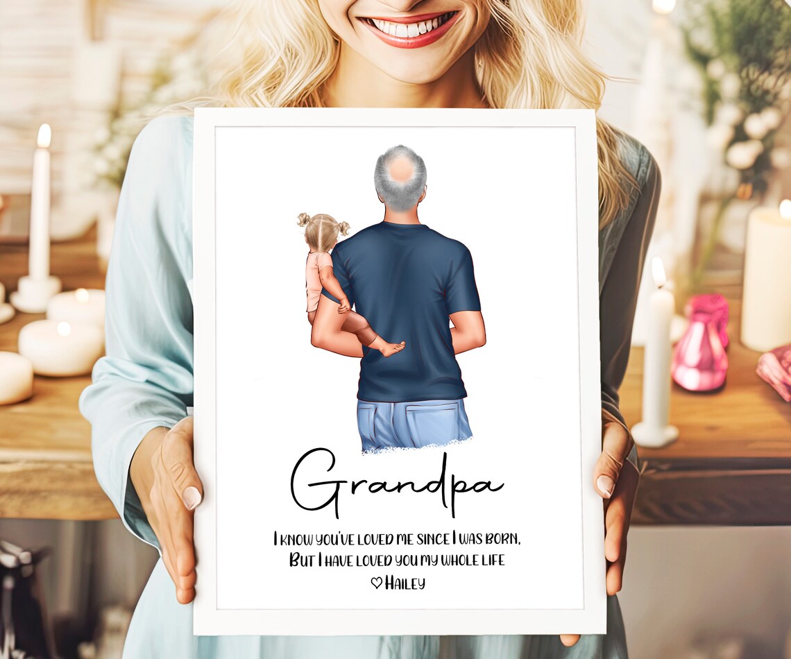 Personalized Grandpa and Granddaughter Portrait with Love Quote Poster