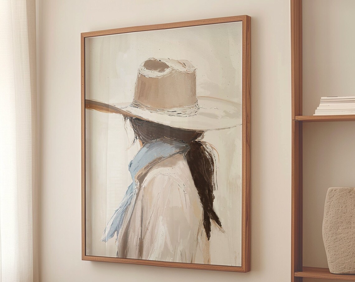 Cowgirl With Cowboy Hat Neutral Western Portrait Oil Painting Poster - Image 4