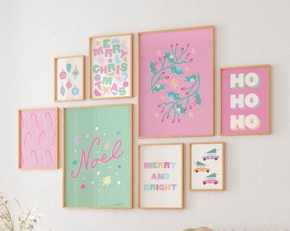 Pastel Christmas Gallery Wall Art 10 Printables Trendy Pink Christmas Prints Cute Pastel Holiday Wall Decorations