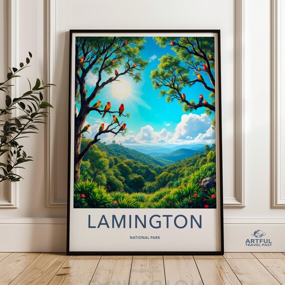 Lamington National Park Travel Poster Sunlit Parrot Valley Art