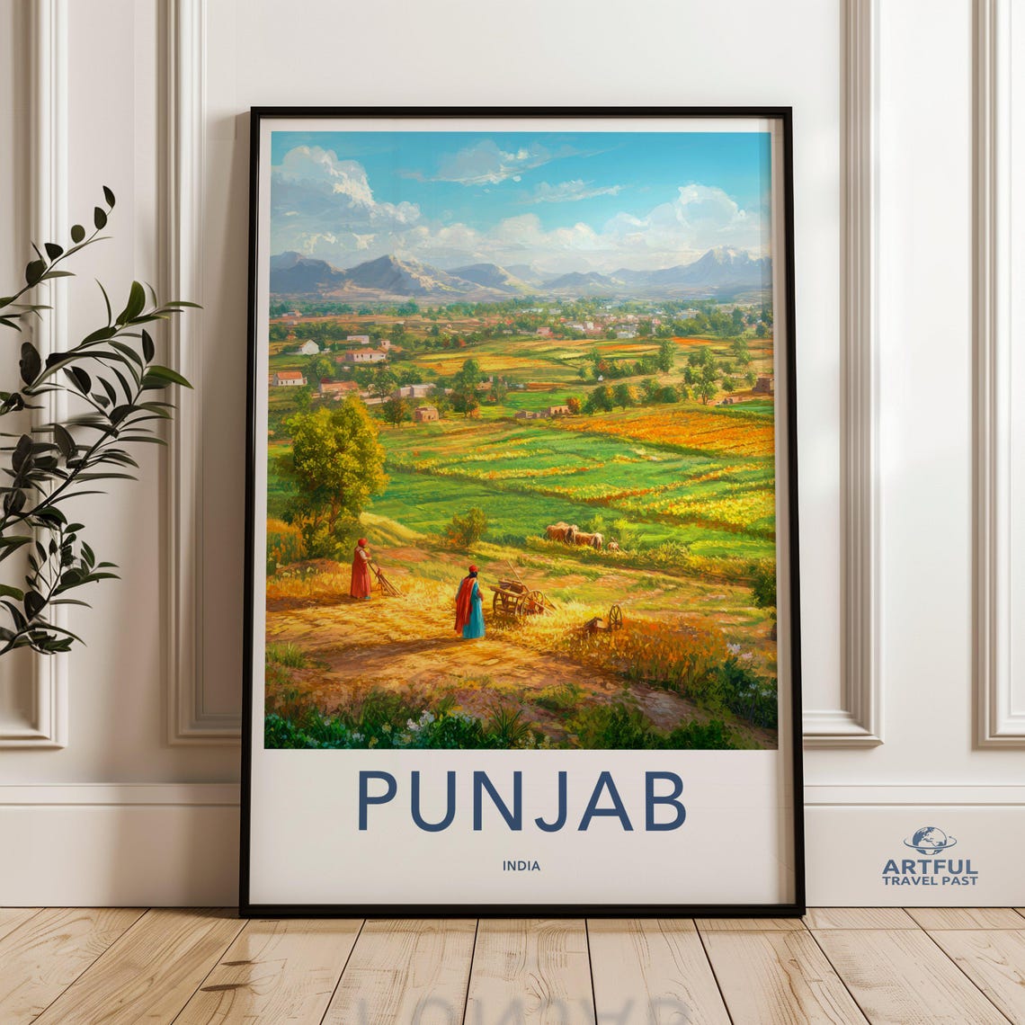 Punjab India Wall Art Village Scene Painting Culture Print Rural Landscape Farm Field Home Decor Travel Poster