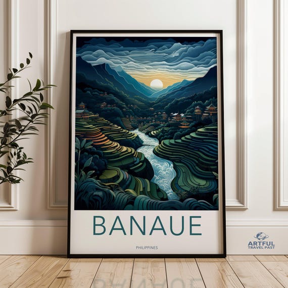 Stunning Banaue Landscape Wall Art Filipino Terraced Rice Fields Poster Scenic Mountain River View Print Beautiful Nature Decor