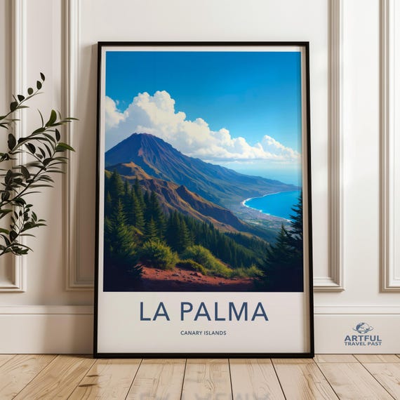 La Palma Travel Poster Canary Islands Wall Art Vintage Print Scenic Landscape Decor Coastal Nature Illustration