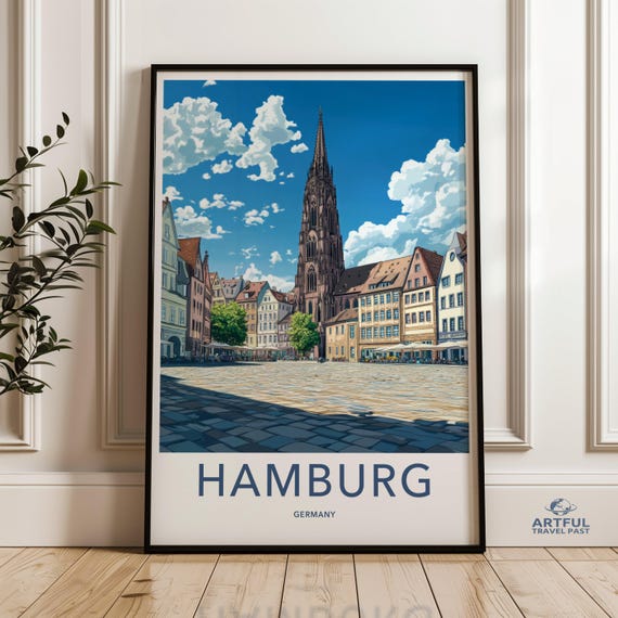 Hamburg Germany Travel Poster Cityscape Art Print European Architecture Wall Decor Urban Landscape Illustration