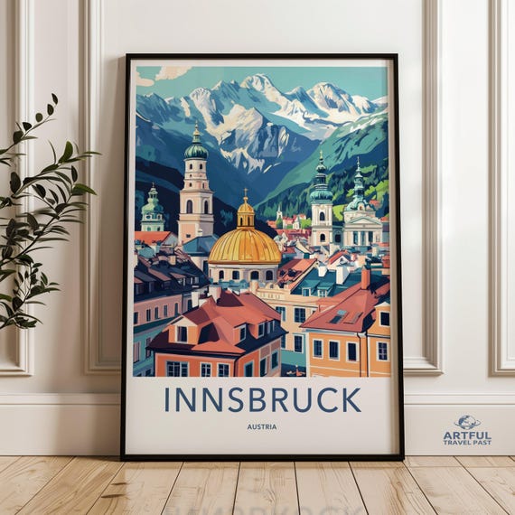 Innsbruck Austria Wall Art Print Colorful Cityscape Mountain View Poster Travel Decor Austrian Landscape Artwork