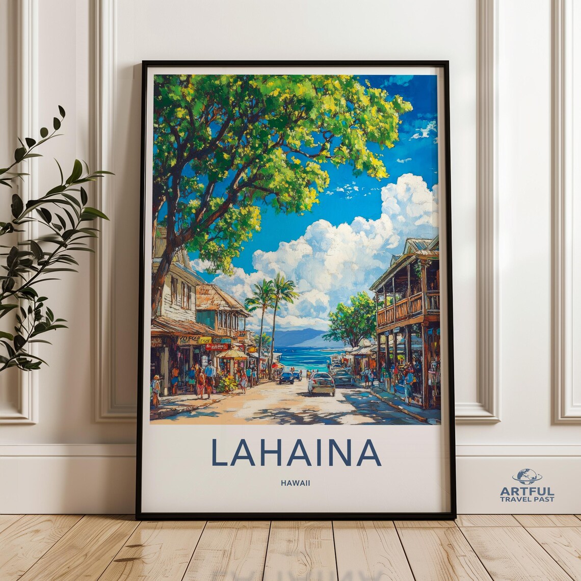 Lahaina Hawaii Vintage Travel Poster, Coastal Town