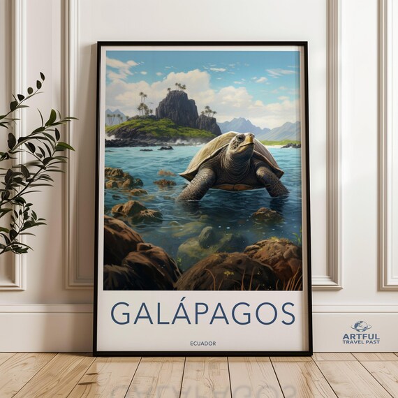 Galapagos Ecuador Giant Tortoise Volcanic Island Travel Poster