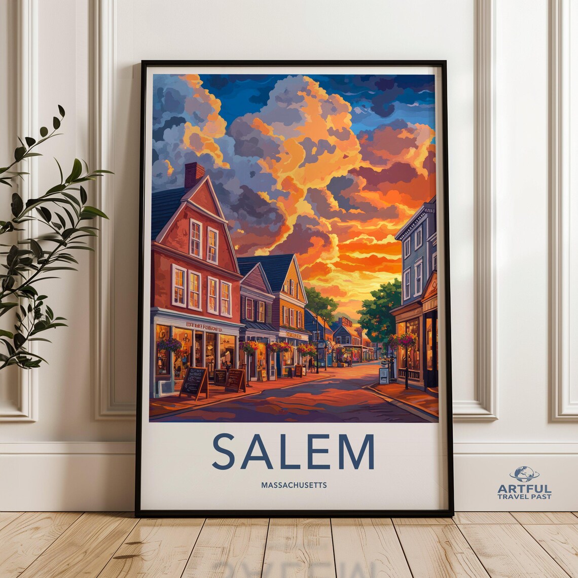 Salem Massachusetts Vintage Inspired Street Scene, Travel Poster