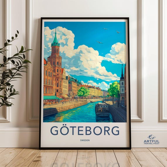 Gothenburg Cityscape Wall Art Illustration Scenic Scandinavian Print Urban Landscape Decor Vintage Travel Poster Sweden