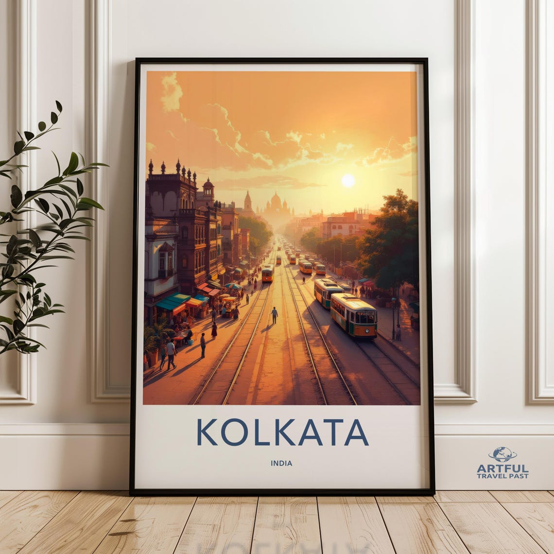 Kolkata Cityscape Art Print Vintage Railway Poster Travel Wall Nostalgic Artwork Urban Decor