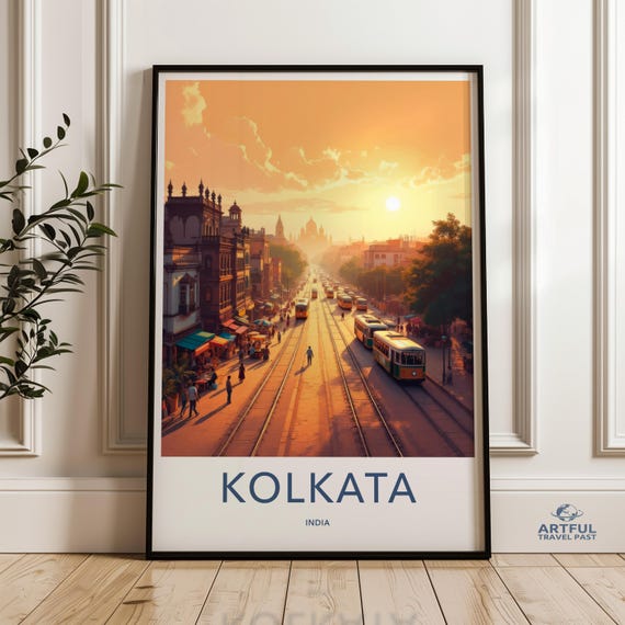 Kolkata Cityscape Art Print Vintage Railway Poster Travel Wall Nostalgic Artwork Urban Decor