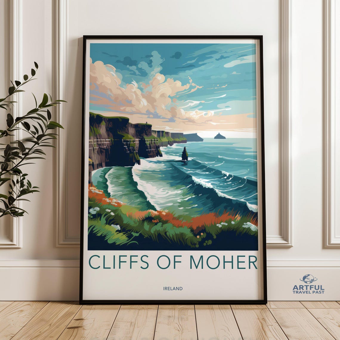 Cliffs of Moher Ireland Travel Poster Coastal Landscape Sunset