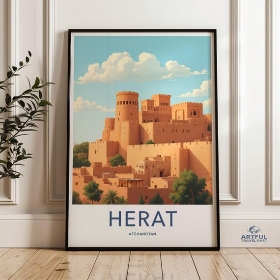 Herat Afghanistan Travel Poster Art Vintage Cityscape Wall Retro Print Historical Architecture Illustration City Decor