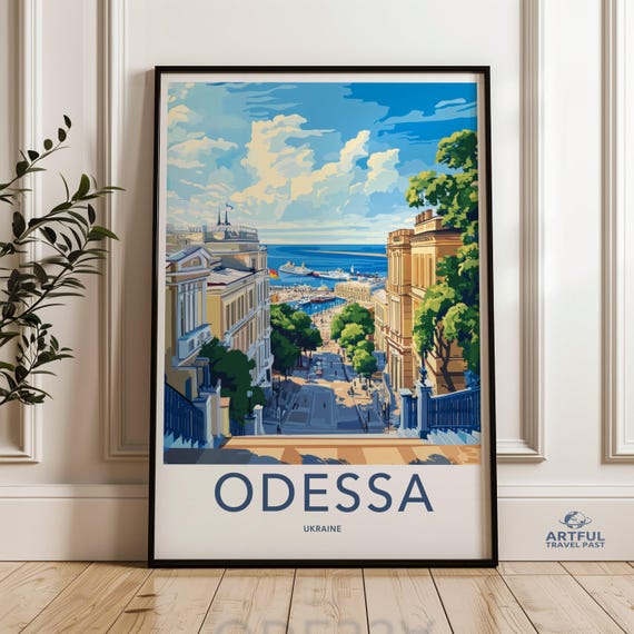 Odessa Cityscape Wall Art Print Ukrainian Landscape Poster Travel Decor Coastal City Artwork Vibrant Urban Illustration