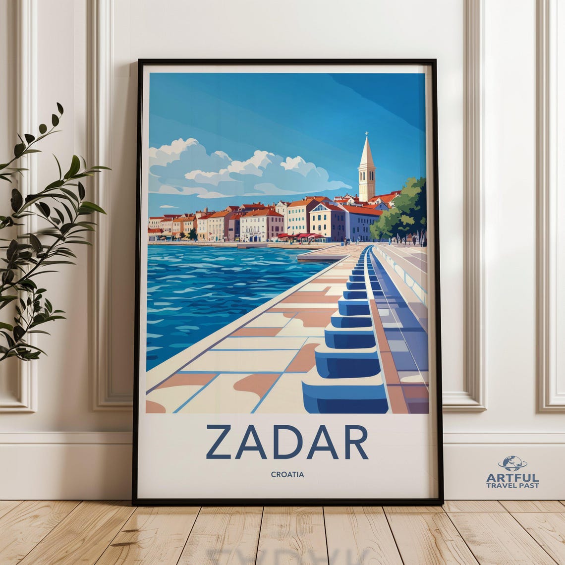 Zadar Croatia Adriatic Waterfront Promenade Vintage Travel Poster