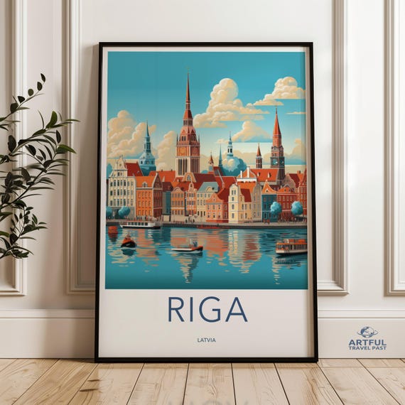 Colorful Riga Latvia Wall Art Print Vibrant Cityscape Poster European City Travel Decor Architectural Illustration Home Decoration