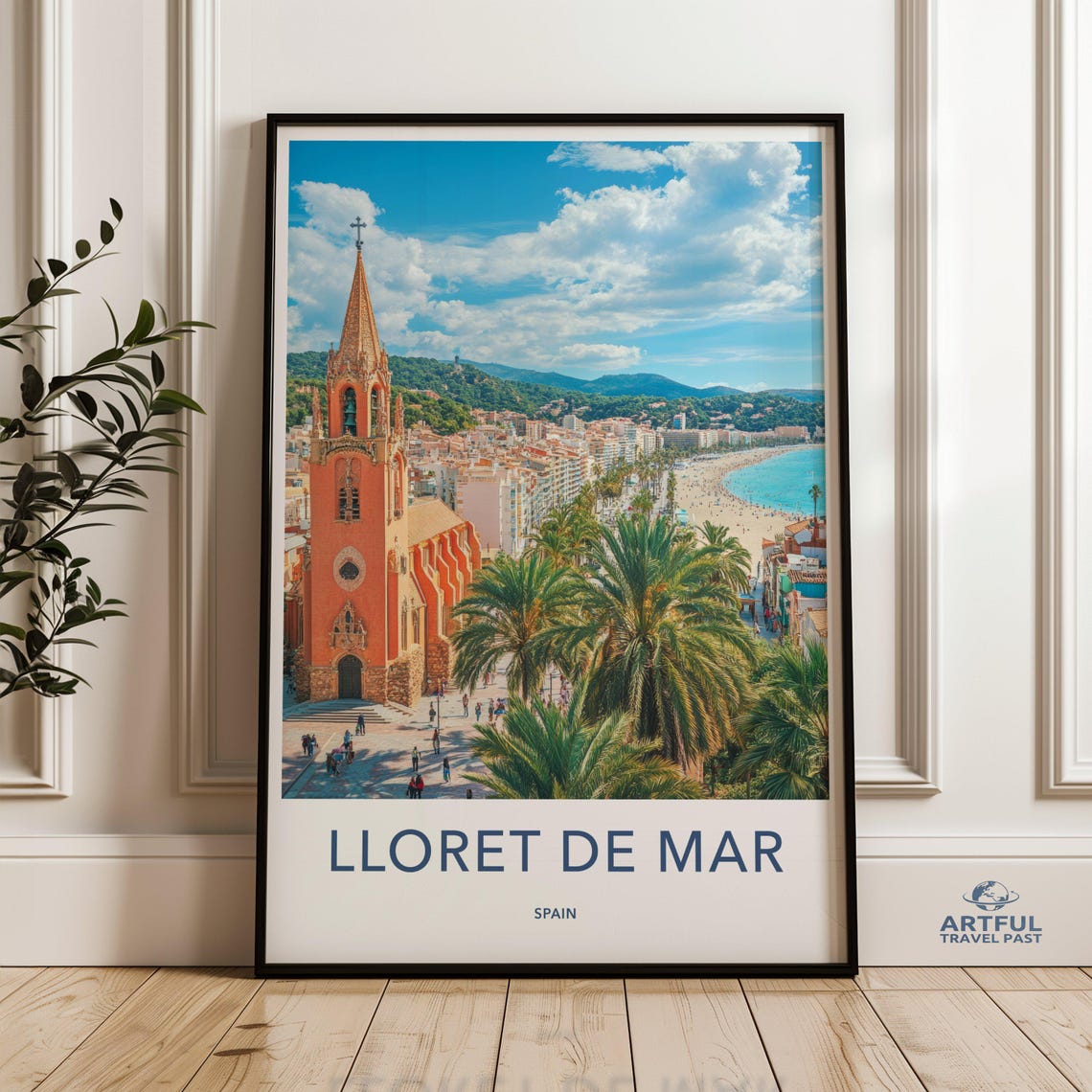 Lloret de Mar Spain Coastal Beach Church Tower Travel Poster