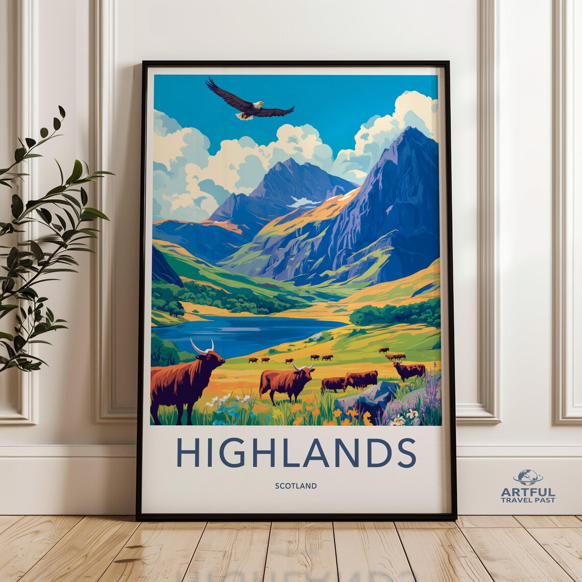 Highlands Scotland Highland Cow Landscape Art Print