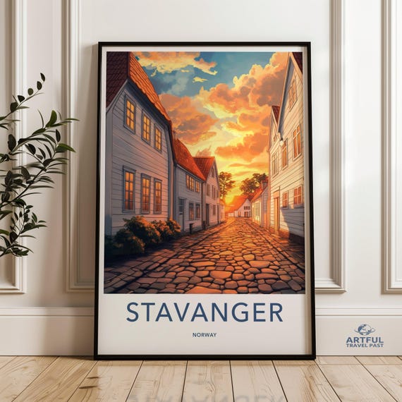 Stavanger Norway Wall Art Scandinavian Home Decor Sunset Cityscape Modern Nordic Print Travel Poster City Street