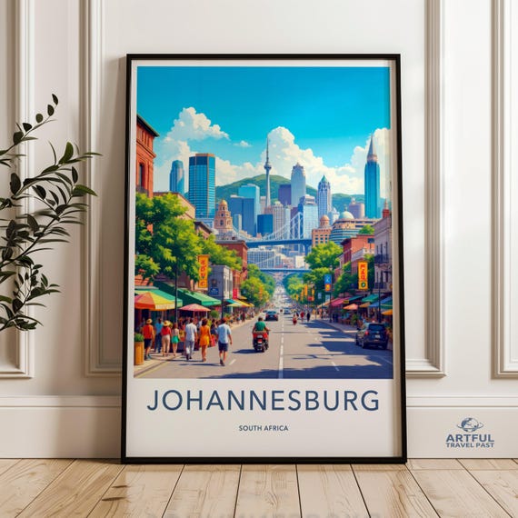 Johannesburg Cityscape Wall Art Colorful Urban Street Scene Print Vibrant South Africa Skyline Poster Travel Decor