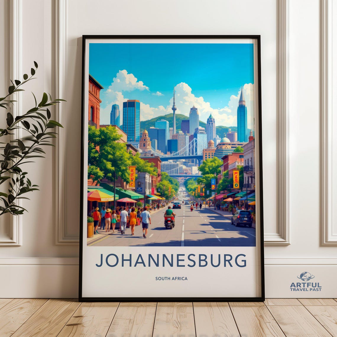 Johannesburg Cityscape Wall Art Colorful Urban Street Scene Print Vibrant South Africa Skyline Poster Travel Decor