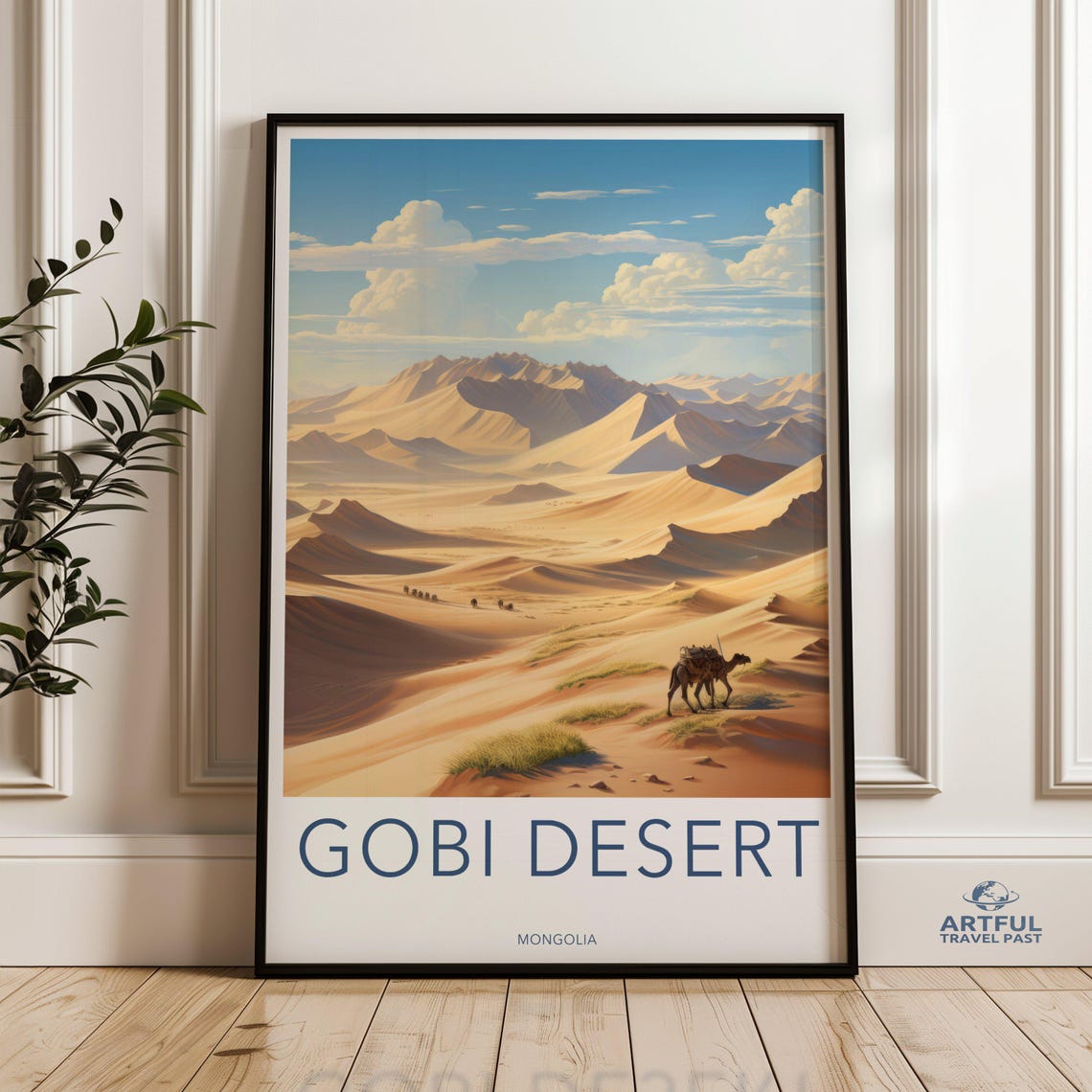 Gobi Desert Mongolia Camel Caravan Vintage Travel Art Poster