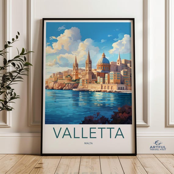 Valletta Malta Wall Art Historic City Skyline Mediterranean Seaside Print Coastal Architecture Decor Scenic Travel Poster