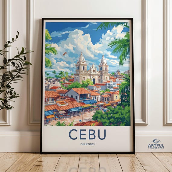 Vintage Cebu Travel Poster Philippines Cityscape Wall Art Print Southeast Asia Decor Retro Style Artwork