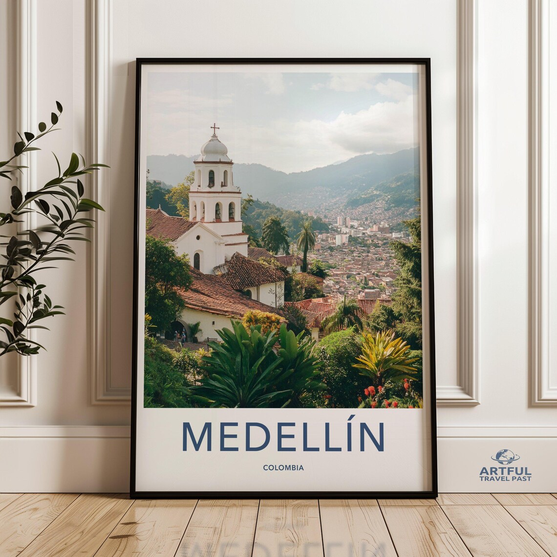 Medellin Colombia Colonial Church City Overlook Travel Poster